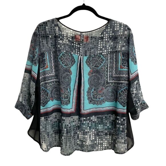 CLOVER CANYON Blue Oversized Crew Neck Blouse Print Wide Sleeves - Picture 3 of 5